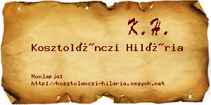 Kosztolánczi Hilária névjegykártya